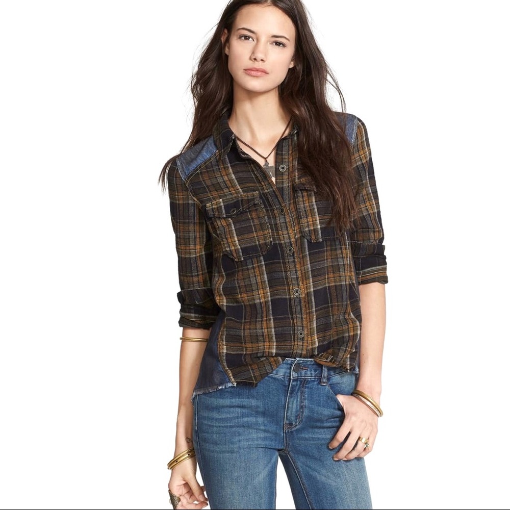 Free People Road Trip Getaway Flannel Shirt Medium